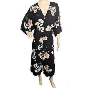 Lulus Staying Cool Black Floral Print Culotte Jumpsuit Size Large